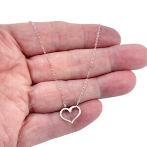 Vintage Sterling Silver 925 Open Heart Necklace 17"-19"